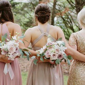 Floor length halter top chiffon bridesmaids dress